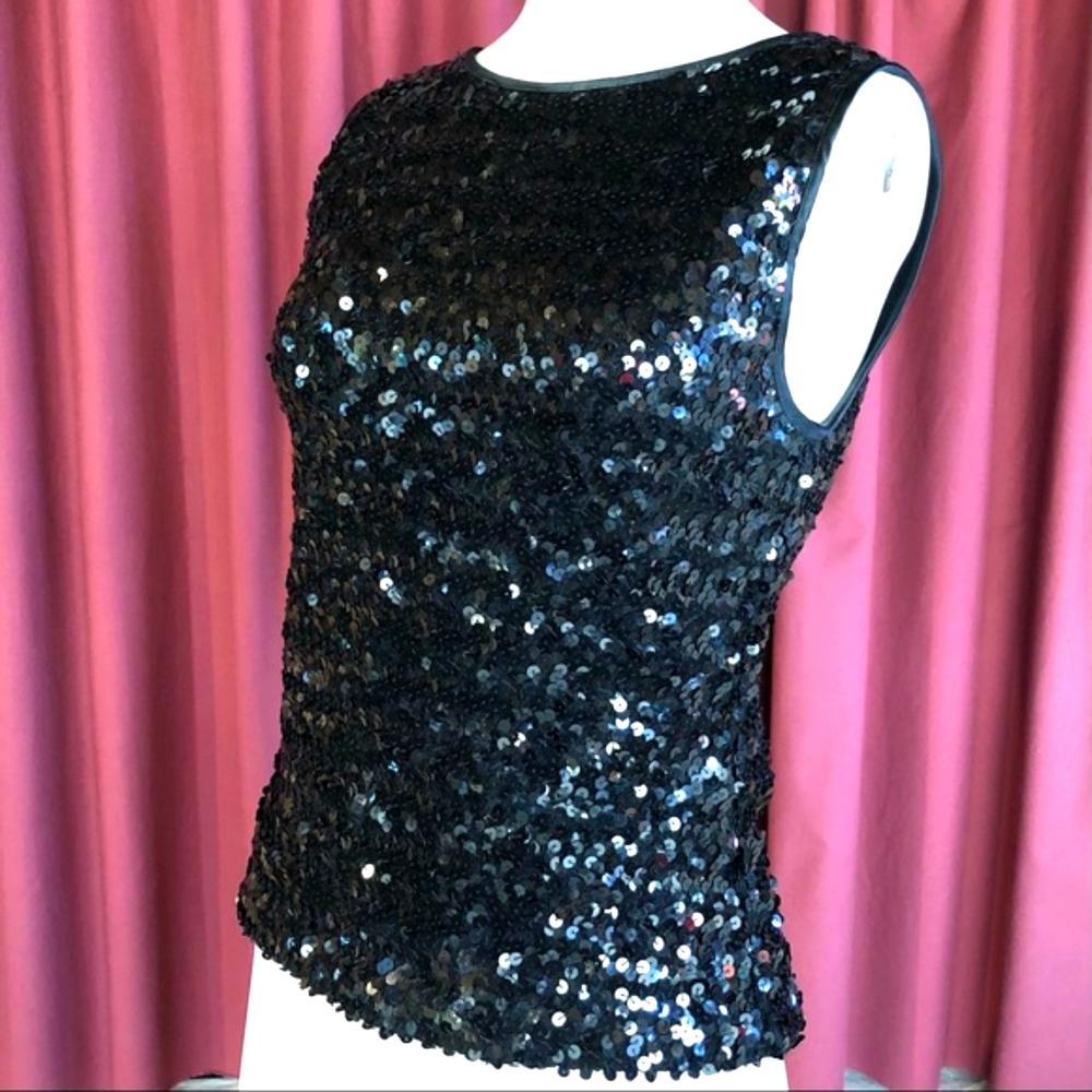 Vtg. Karen Kane Black Sequin Top - Picture 3 of 12